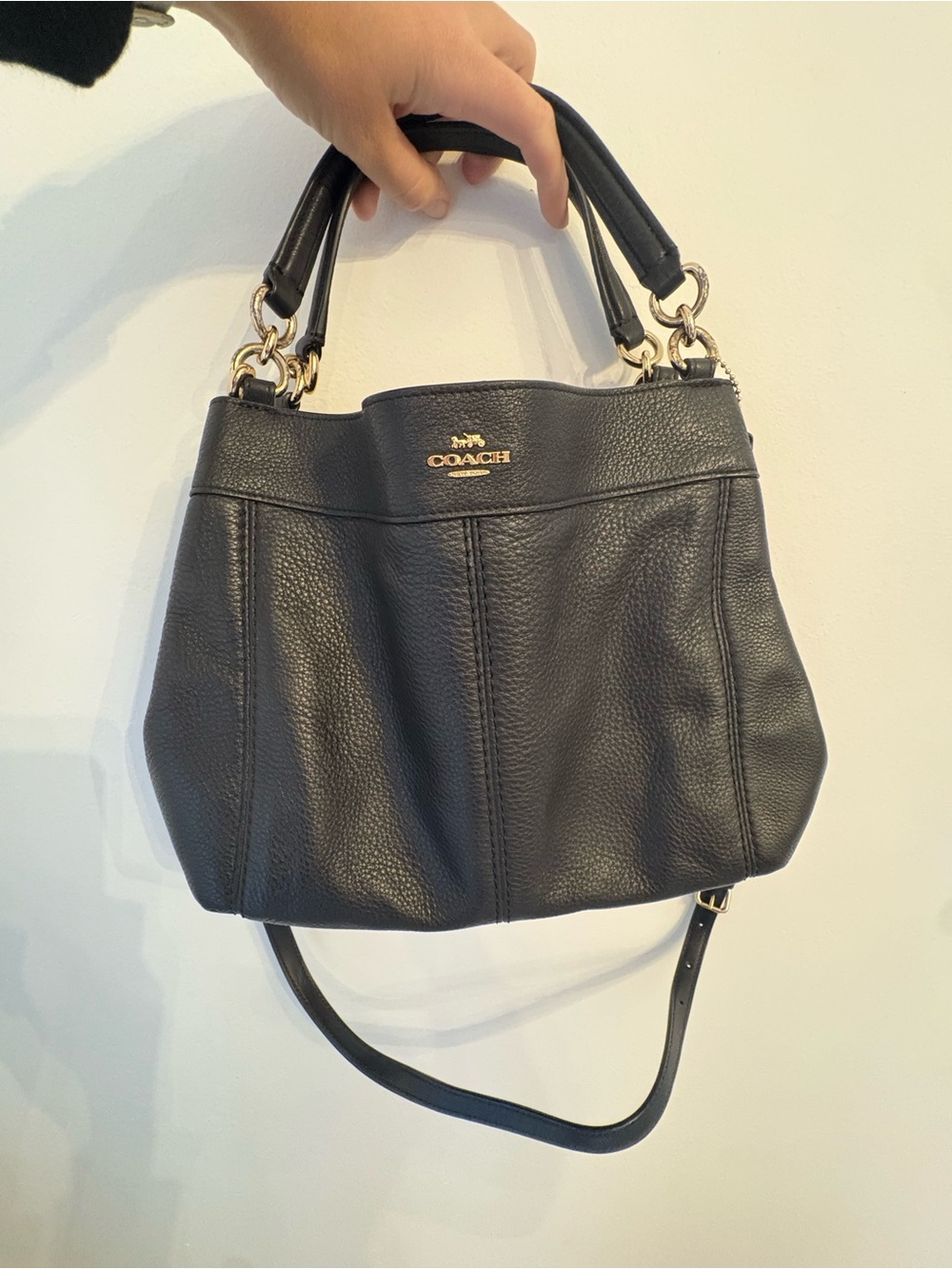Coach Black Pebbled Leather Convertible Satchel Shoulder Crossbody Bag